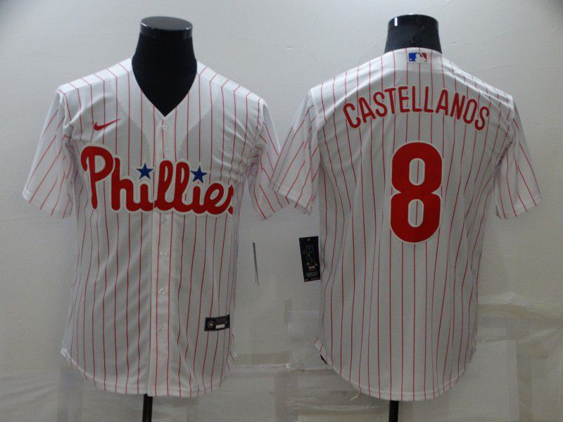 Men Philadelphia Phillies #8 Castellanos Red Strip Game 2022 Nike MLB Jersey->colorado rockies->MLB Jersey